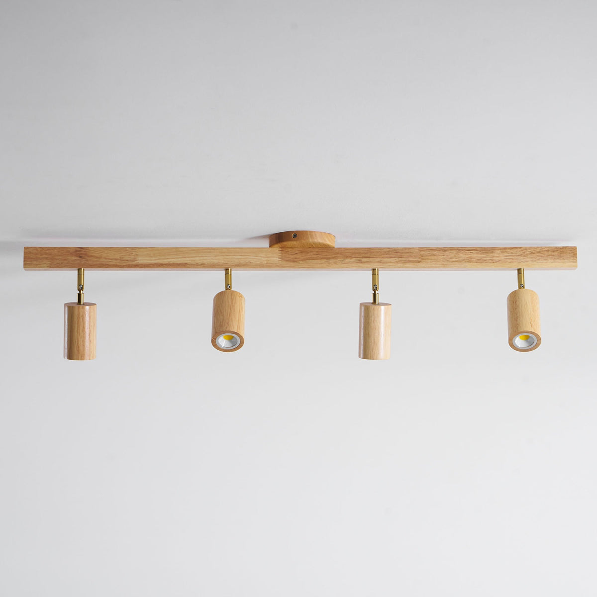 Foco de riel con múltiples cabezales y pantallas de madera para cocina, comedor y sala de estar | Lámpara LED ajustable para riel | Techo rústico de granja
