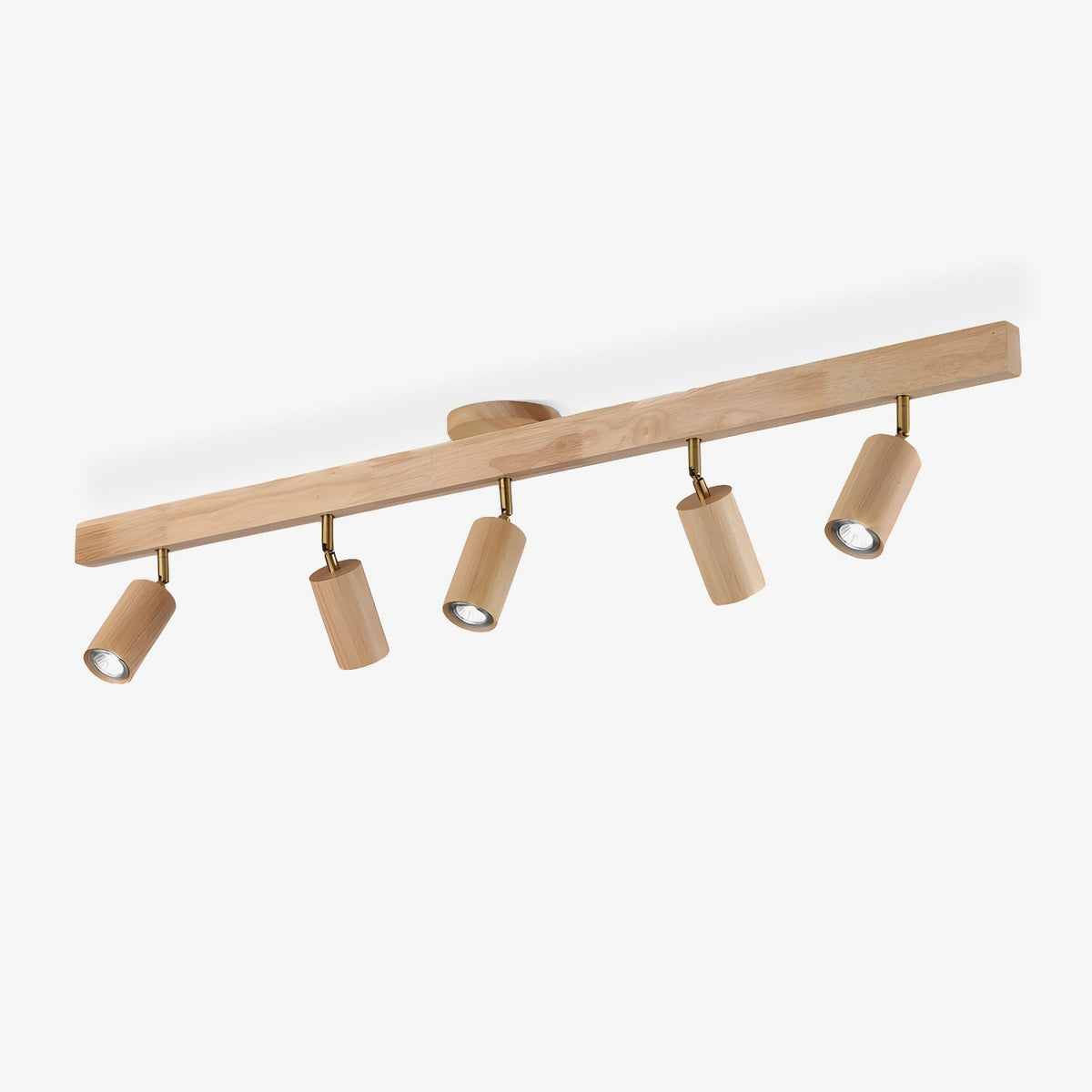 Foco de riel con múltiples cabezales y pantallas de madera para cocina, comedor y sala de estar | Lámpara LED ajustable para riel | Techo rústico de granja