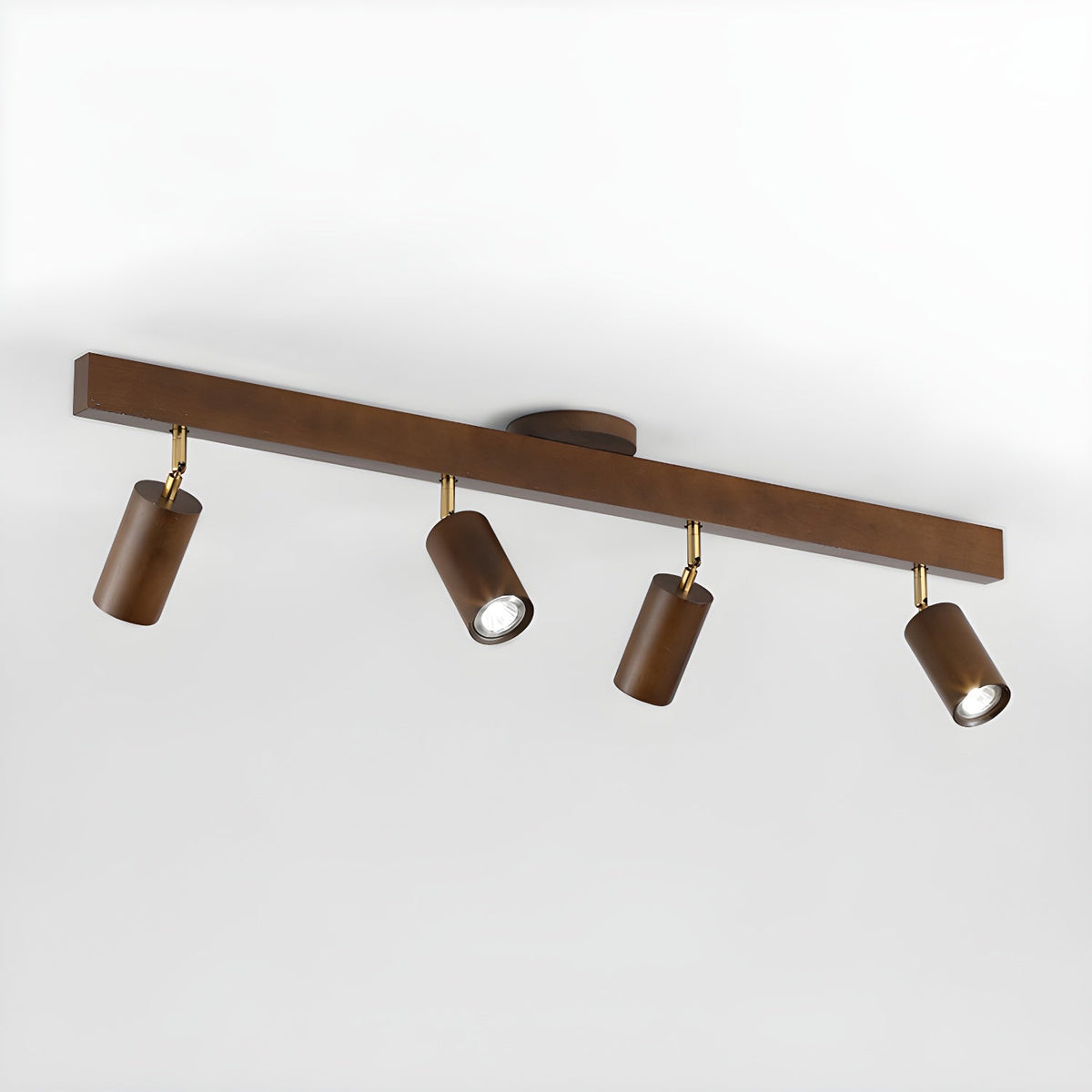 Foco de riel con múltiples cabezales y pantallas de madera para cocina, comedor y sala de estar | Lámpara LED ajustable para riel | Techo rústico de granja