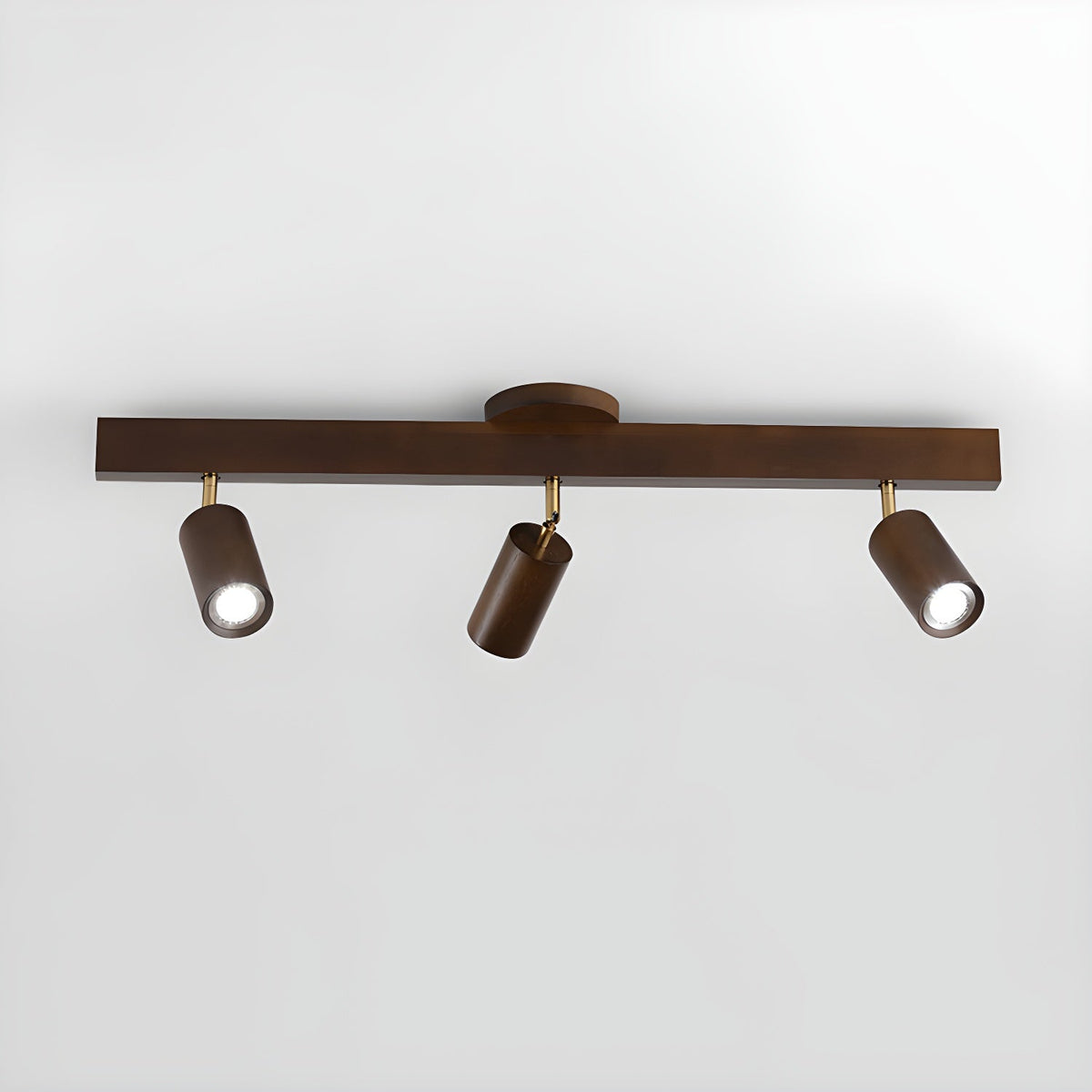Foco de riel con múltiples cabezales y pantallas de madera para cocina, comedor y sala de estar | Lámpara LED ajustable para riel | Techo rústico de granja