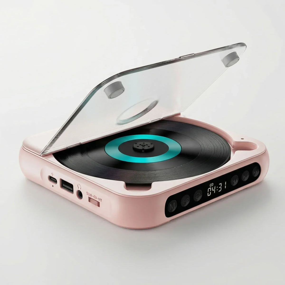Tragbarer CD-Player mit Bluetooth 5.3-Funkverbindung, USB-C-Aufladung, kompakter, leichter Musik-Player für Kopfhörer und Lautsprecher, S