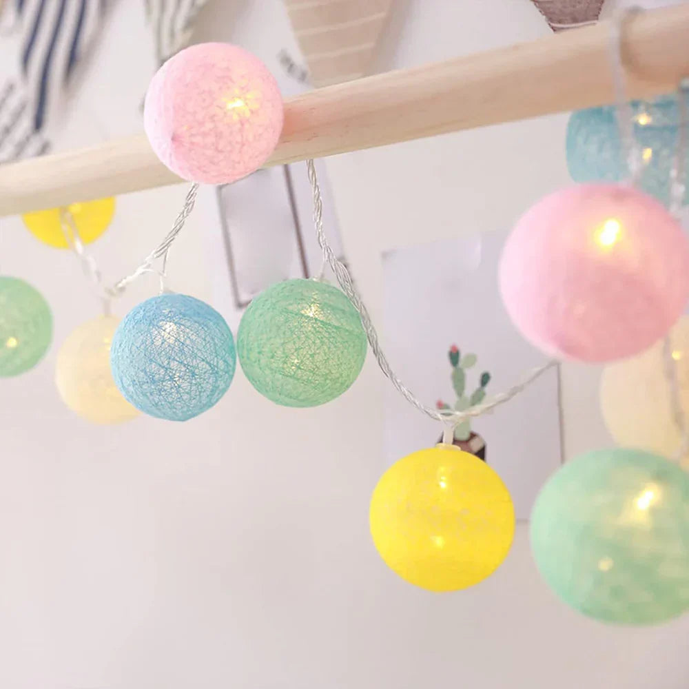 Cotton Ball String Lights with Soft Woven Globes for Bedroom, Living Room & Party Decor – USB or Battery Powered Fairy Lights | Thomler