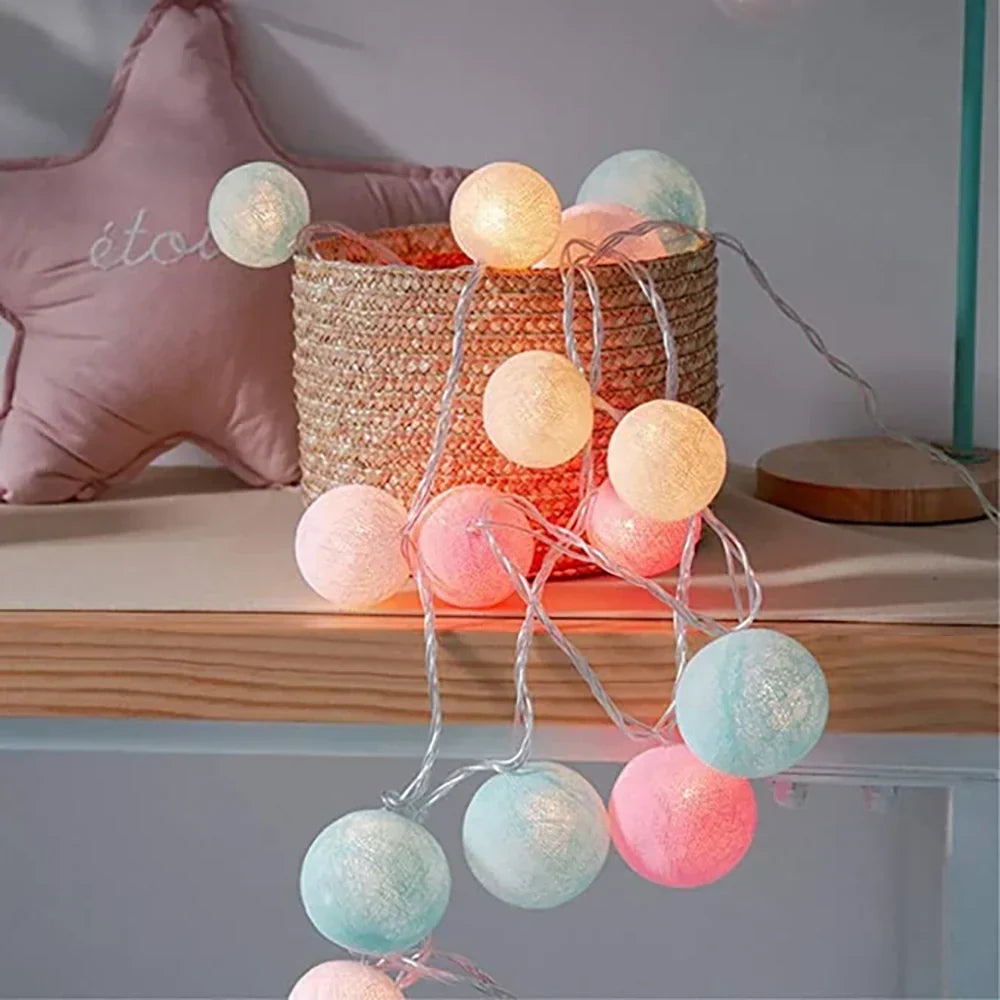 Cotton Ball String Lights with Soft Woven Globes for Bedroom, Living Room & Party Decor – USB or Battery Powered Fairy Lights | Thomler