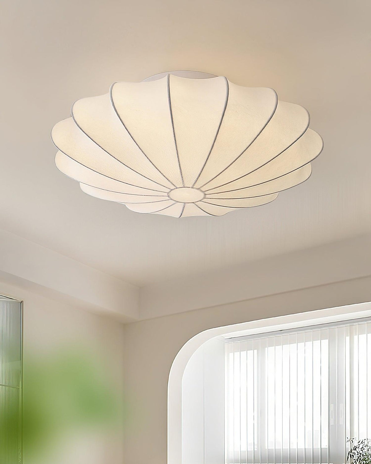 Flush Mount Pendant with Silk Shade White Metal Base for Bedroom Living Room Hallway Soft Glow E26 Socket 40W Compatible Wall or Ceiling Ins | Thomler