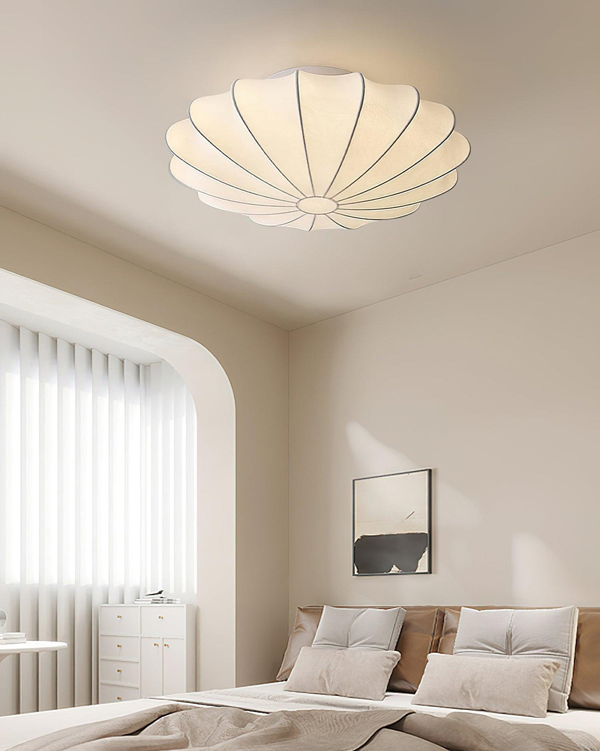 Flush Mount Pendant with Silk Shade White Metal Base for Bedroom Living Room Hallway Soft Glow E26 Socket 40W Compatible Wall or Ceiling Ins | Thomler