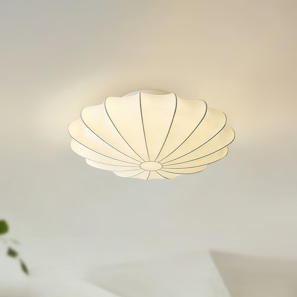 Flush Mount Pendant with Silk Shade White Metal Base for Bedroom Living Room Hallway Soft Glow E26 Socket 40W Compatible Wall or Ceiling Ins | Thomler