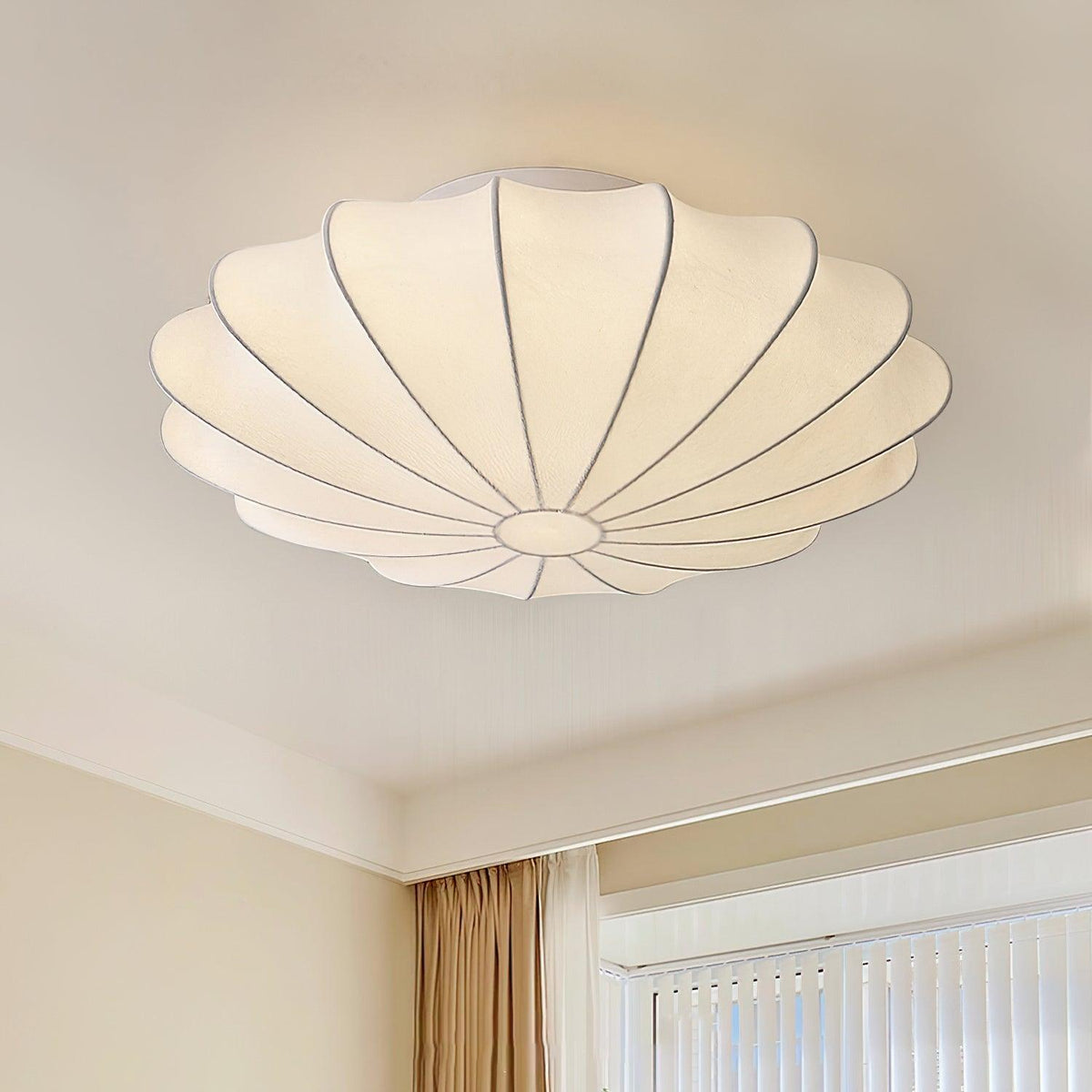 Flush Mount Pendant with Silk Shade White Metal Base for Bedroom Living Room Hallway Soft Glow E26 Socket 40W Compatible Wall or Ceiling Ins | Thomler