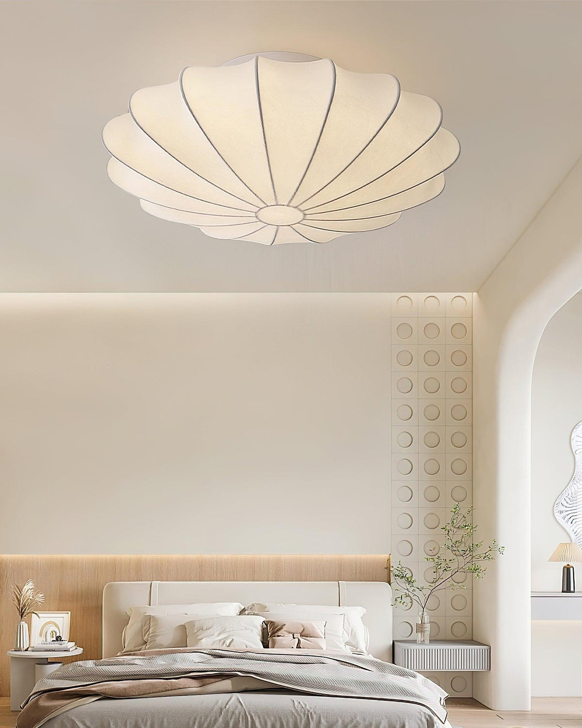 Flush Mount Pendant with Silk Shade White Metal Base for Bedroom Living Room Hallway Soft Glow E26 Socket 40W Compatible Wall or Ceiling Ins | Thomler