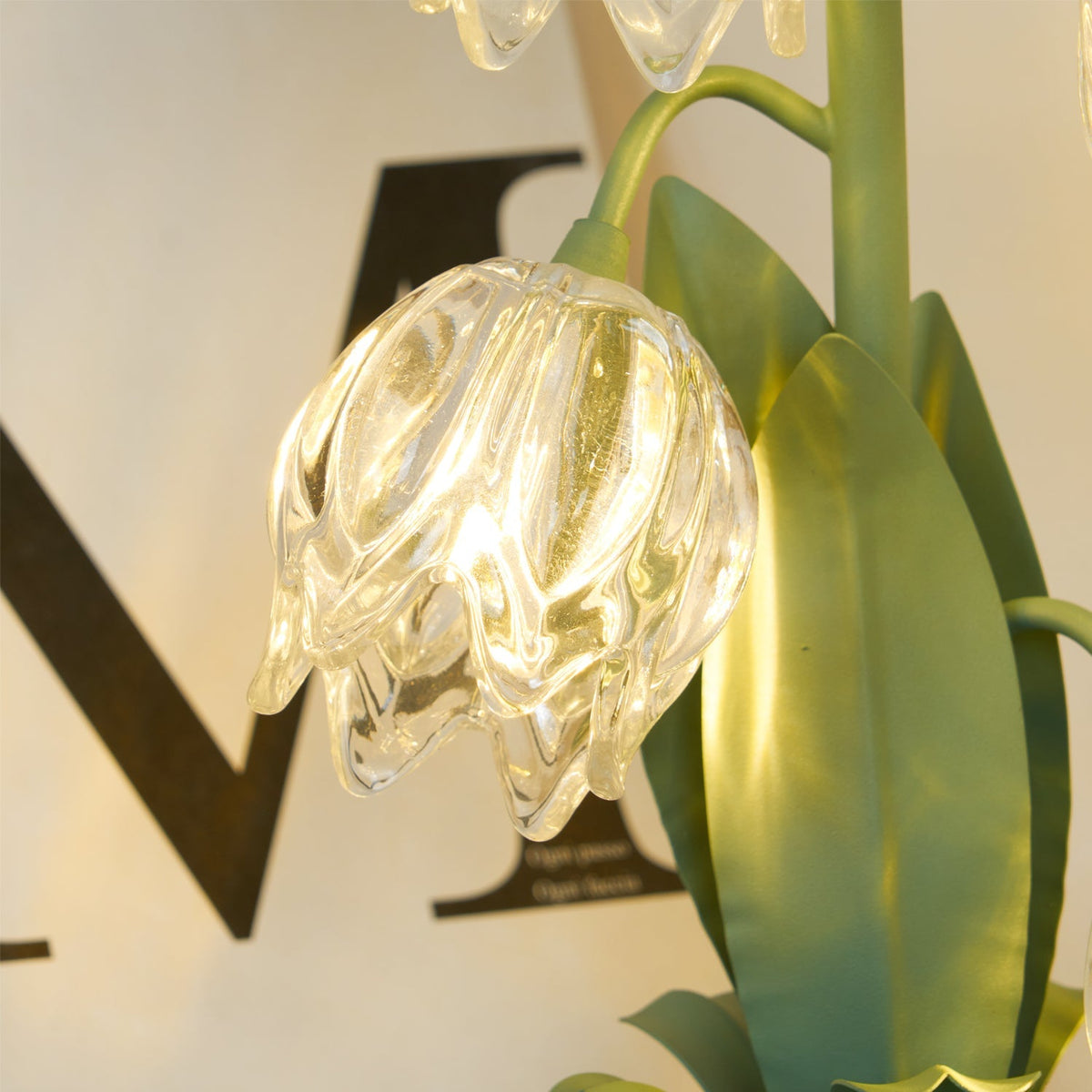 Floral Glass Shade Accent Lamp 7 Inch Green Stem Bedroom Nightstand Light Living Room Decorative Lighting Home Decor Indoor Small Bulb | Thomler