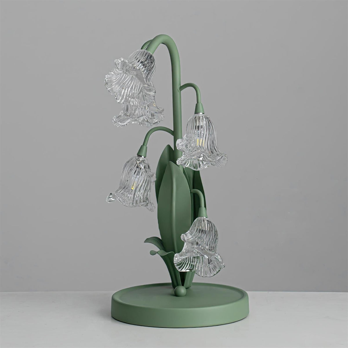 Floral Glass Shade Accent Lamp 7 Inch Green Stem Bedroom Nightstand Light Living Room Decorative Lighting Home Decor Indoor Small Bulb | Thomler