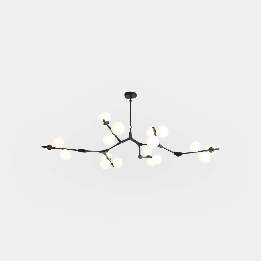 Sculpturale glazen bolkroonluchter met instelbare ledverlichting — Statement-armatuur met metalen frame met meerdere armen voor open eetruimtes, grote kamers & | Thomler