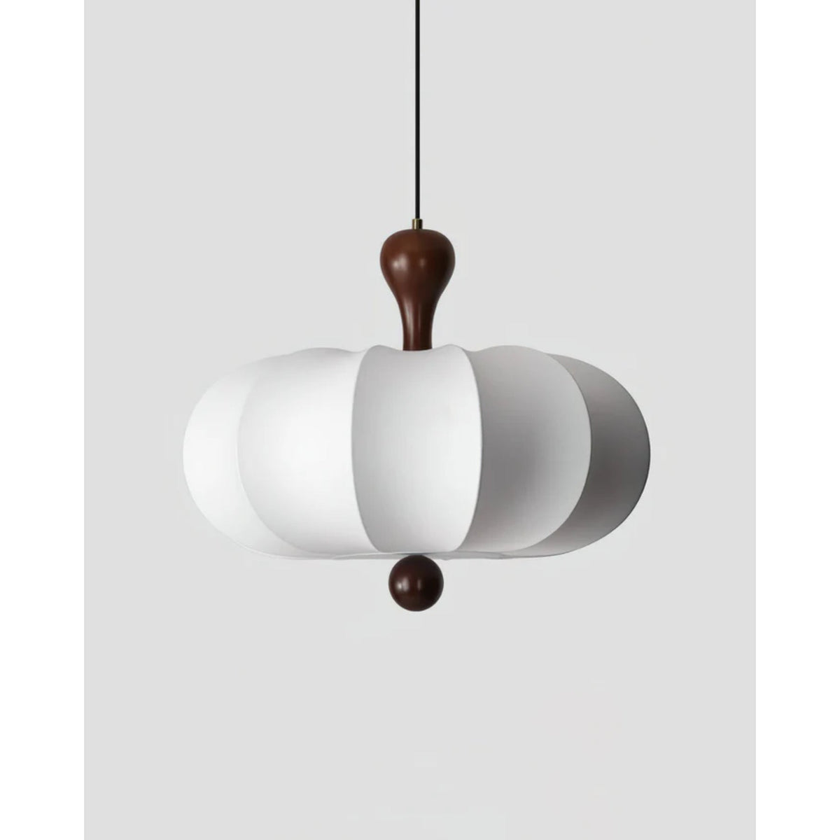 Stoffen hanglamp met houten accent voor eetkamer en keukeneiland – Zacht witte geplooide kap, modern minimalistisch armatuur | Thomler