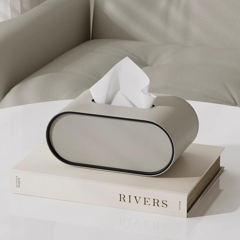 Faux Leather Tissue Dispenser Oval 9 × 5 × 4 Inches Desktop Organizer Napkin Caddy Home Office Bedroom Bathroom Tabletop Storage Accessories | Thomler