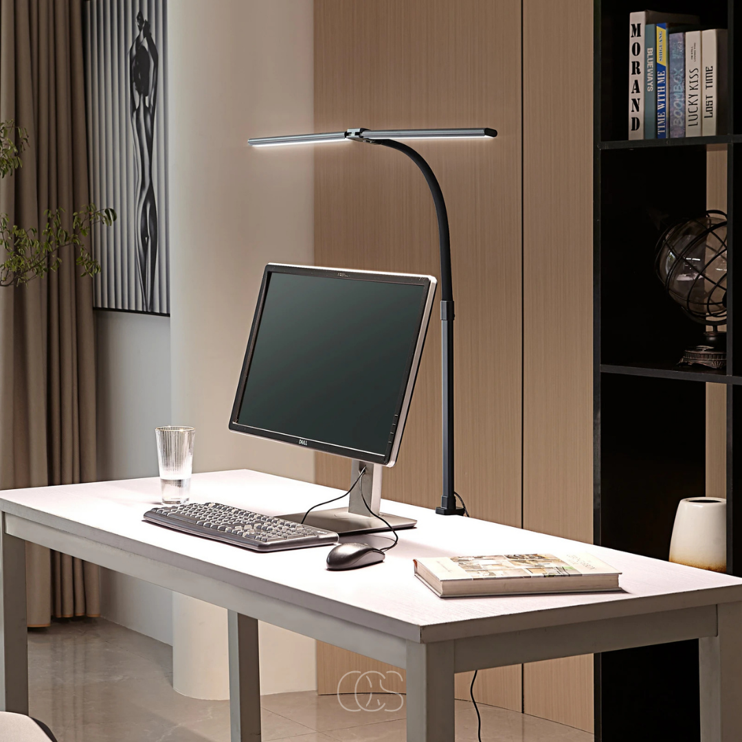 Adjustable Clamp-On Task Light with Gooseneck Arm 38 in Height Dimmable LED Office Reading Lamp Black Iron for Desk Workspace Study Corner | Thomler