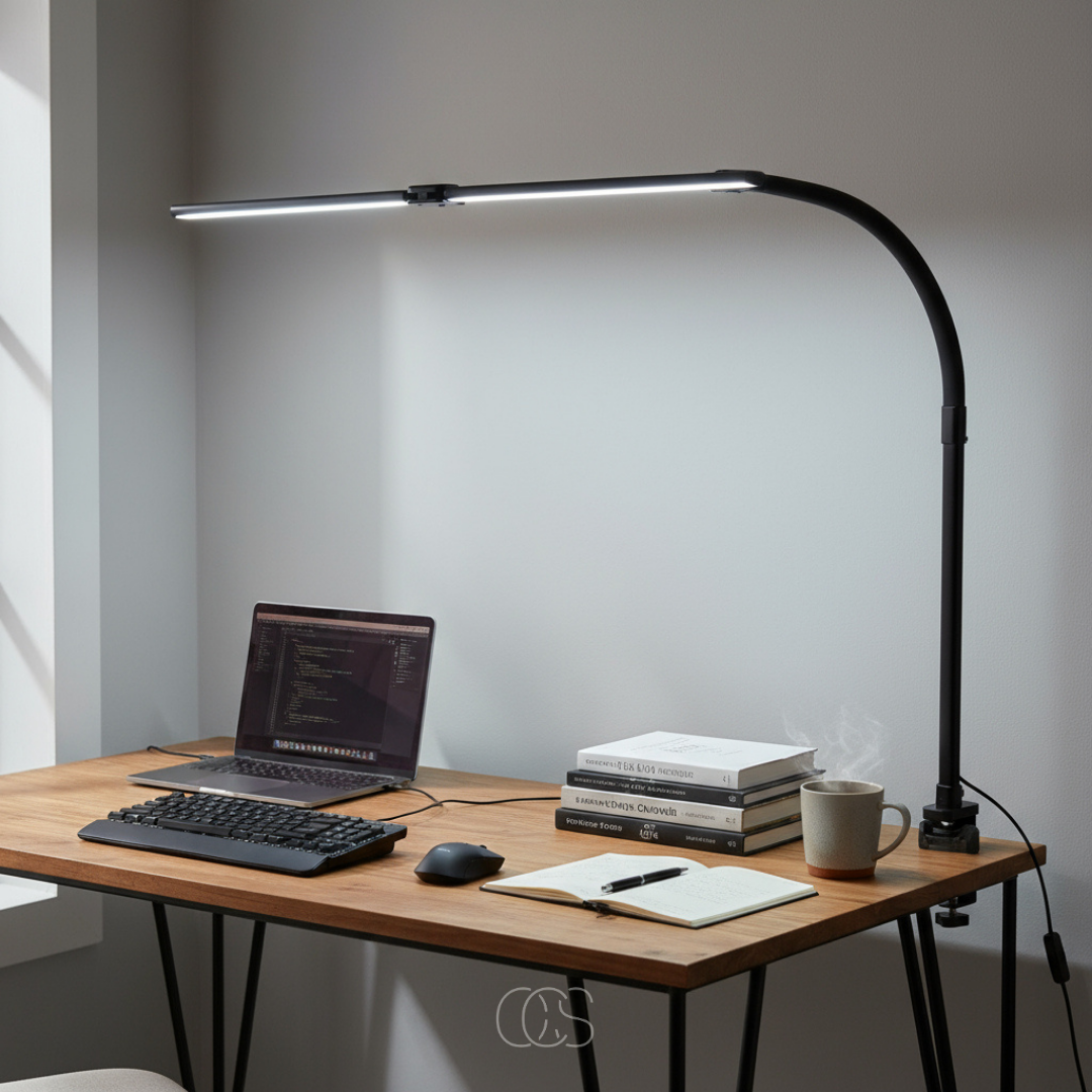 Adjustable Clamp-On Task Light with Gooseneck Arm 38 in Height Dimmable LED Office Reading Lamp Black Iron for Desk Workspace Study Corner | Thomler