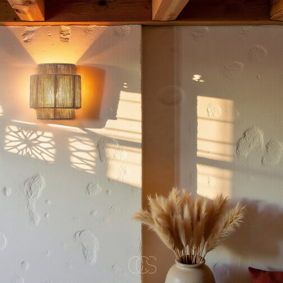 Handwoven Fiber Wall Sconce 10 in Natural Light for Bedroom Hallway Living Room Boho Decor E27 Socket Ambient Fixture 220V | Thomler