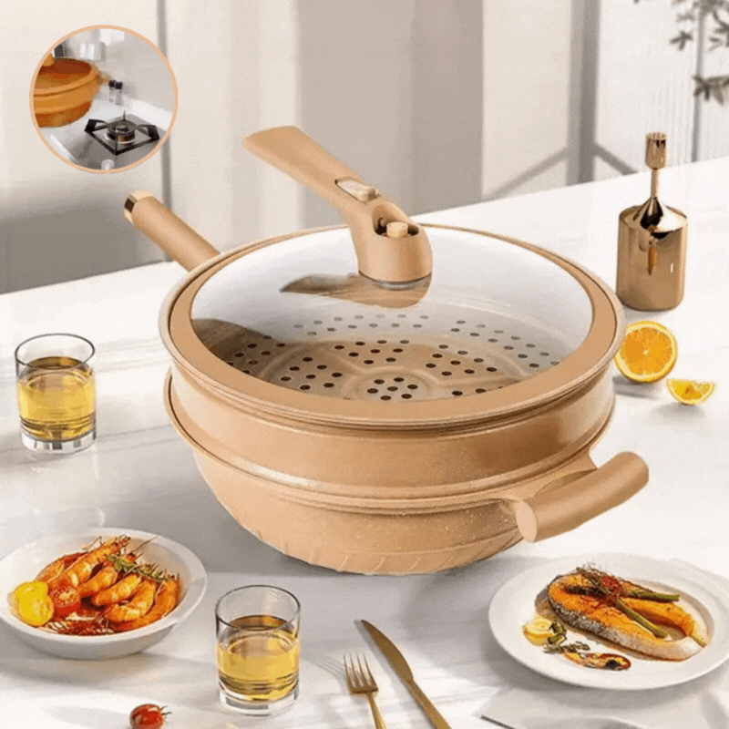 Nonstick Stir-Fry Pan with Steam Insert for Gas & Induction Cooktops – Even-Heat Cooking Wok for Healthy Meals | Thomler
