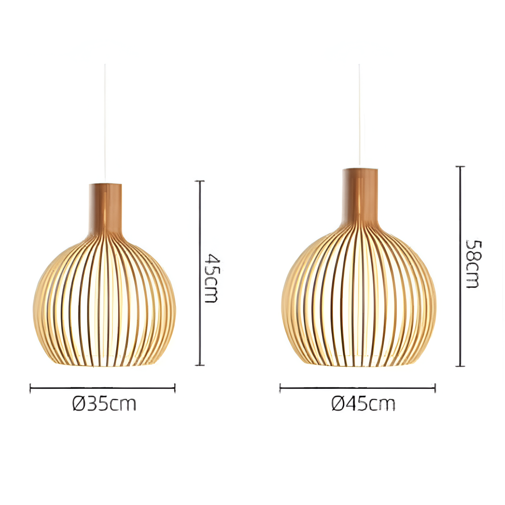 Houten latten hanglamp, E27-fitting, natuurlijke afwerking, kooivormige plafondlamp voor kookeiland, hal, slaapkamer, boerderij, modern rustiek | Thomler