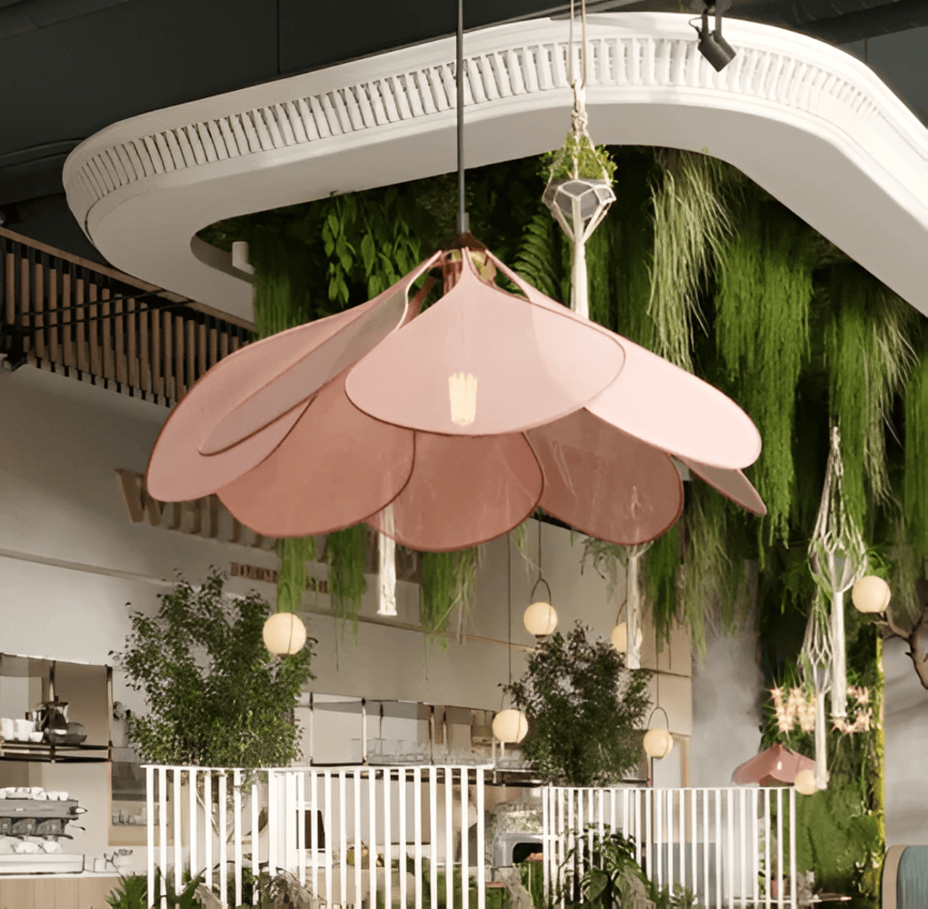 Hanging Ceiling Fixture Floral Textile Shade 31.5 Inch Diameter Cream Adjustable Cable E27 Socket Modern Vintage Dining Room Bedroom Lightin | Thomler