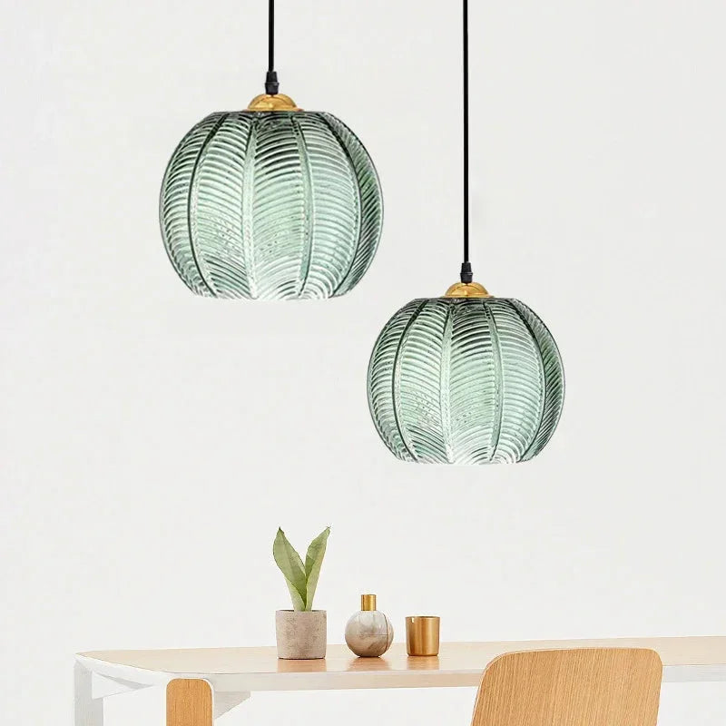 Hanging Ceiling Fixture with Organic Foliage Motif in Translucent Green – 12-Inch Diameter Drop Light for Dining Area, Kitchen Island, or Be | Thomler
