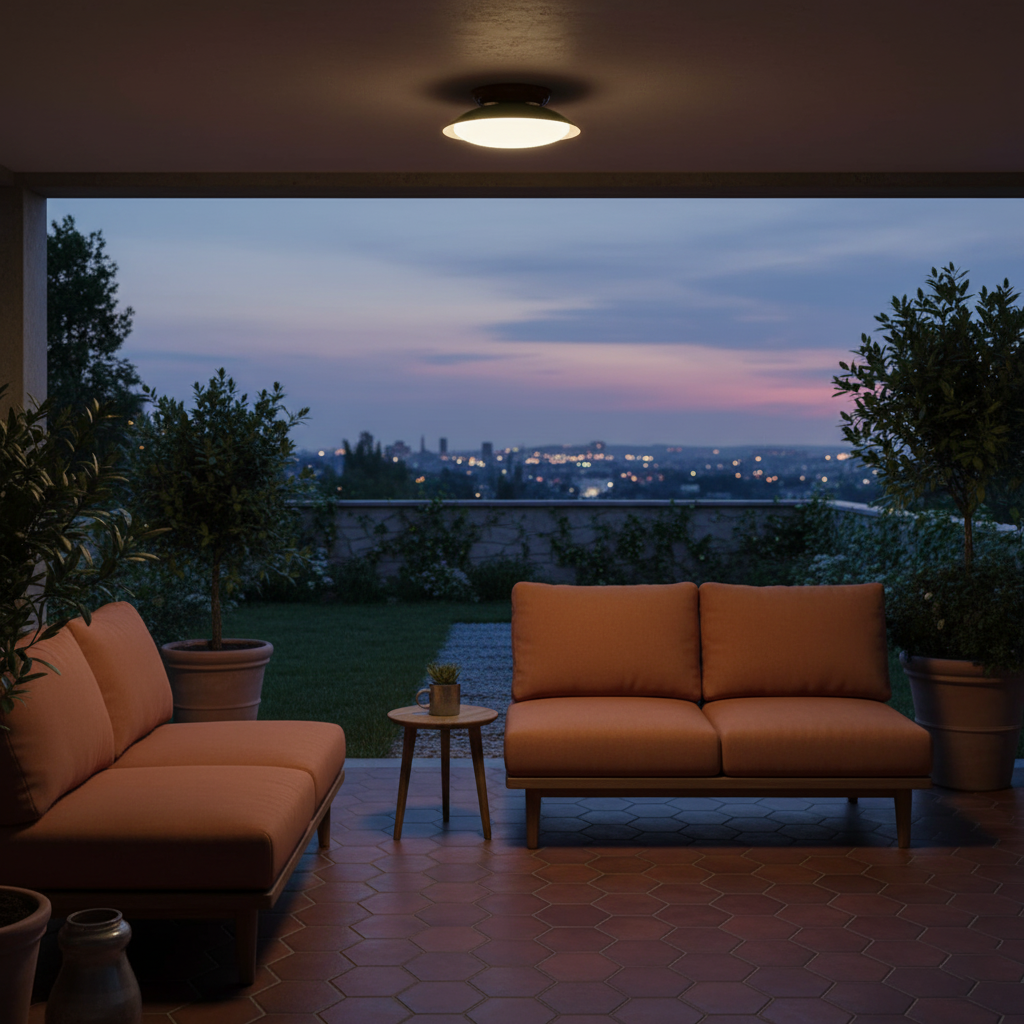 Lámpara de techo LED empotrable de 10 pulgadas con estructura metálica verde y marrón para cocina, baño o patio cubierto
