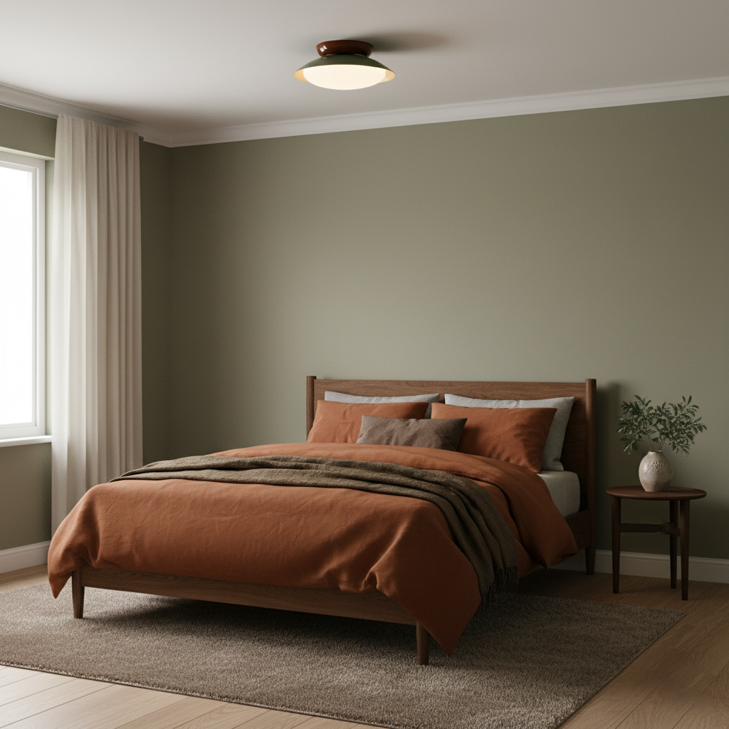 Lámpara de techo LED empotrable de 10 pulgadas con estructura metálica verde y marrón para cocina, baño o patio cubierto