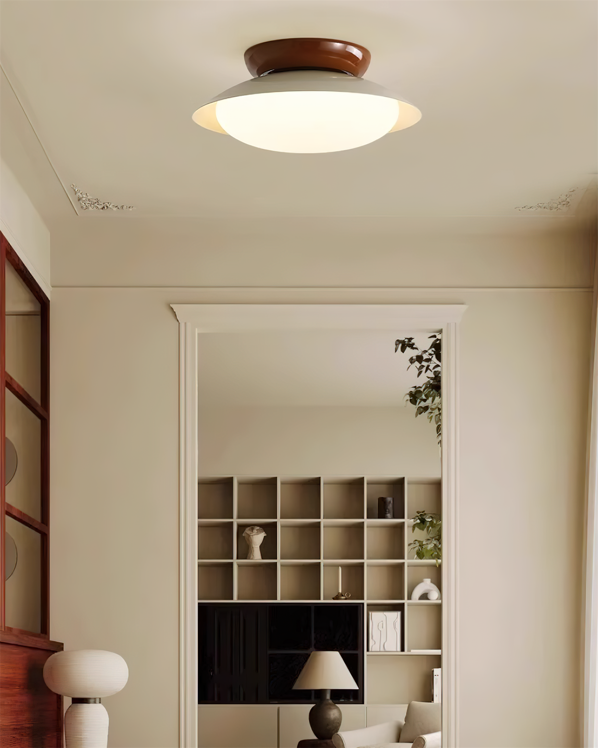 Lámpara de techo LED empotrable de 10 pulgadas con estructura metálica verde y marrón para cocina, baño o patio cubierto