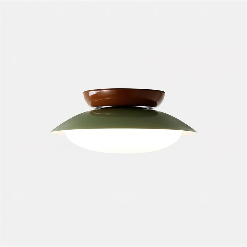 Lámpara de techo LED empotrable de 10 pulgadas con estructura metálica verde y marrón para cocina, baño o patio cubierto