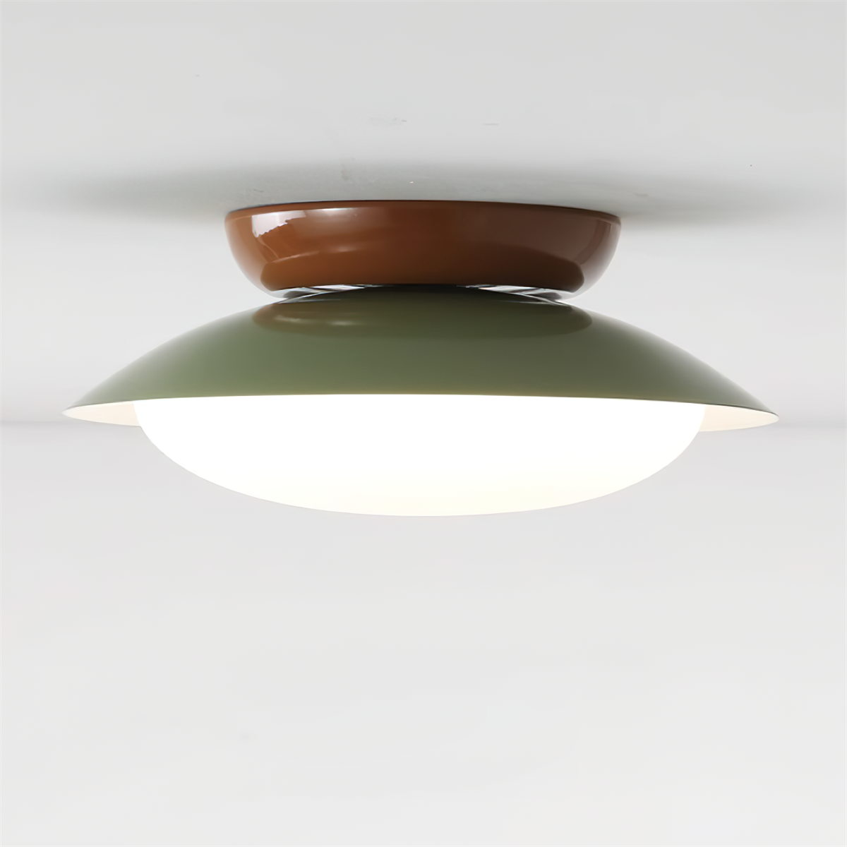 Lámpara de techo LED empotrable de 10 pulgadas con estructura metálica verde y marrón para cocina, baño o patio cubierto
