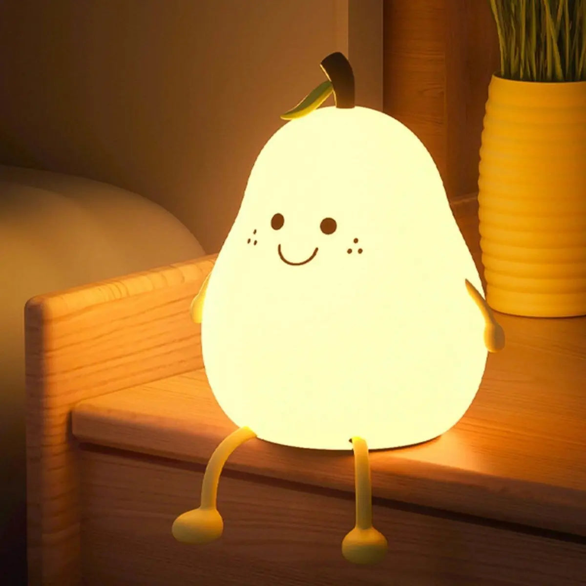 Squishy Pear Night Light for Kids, Rechargeable LED Touch Lamp with 7 Color Modes, Soft Silicone Nursery Nightlight for Children's Bedroom | Thomler