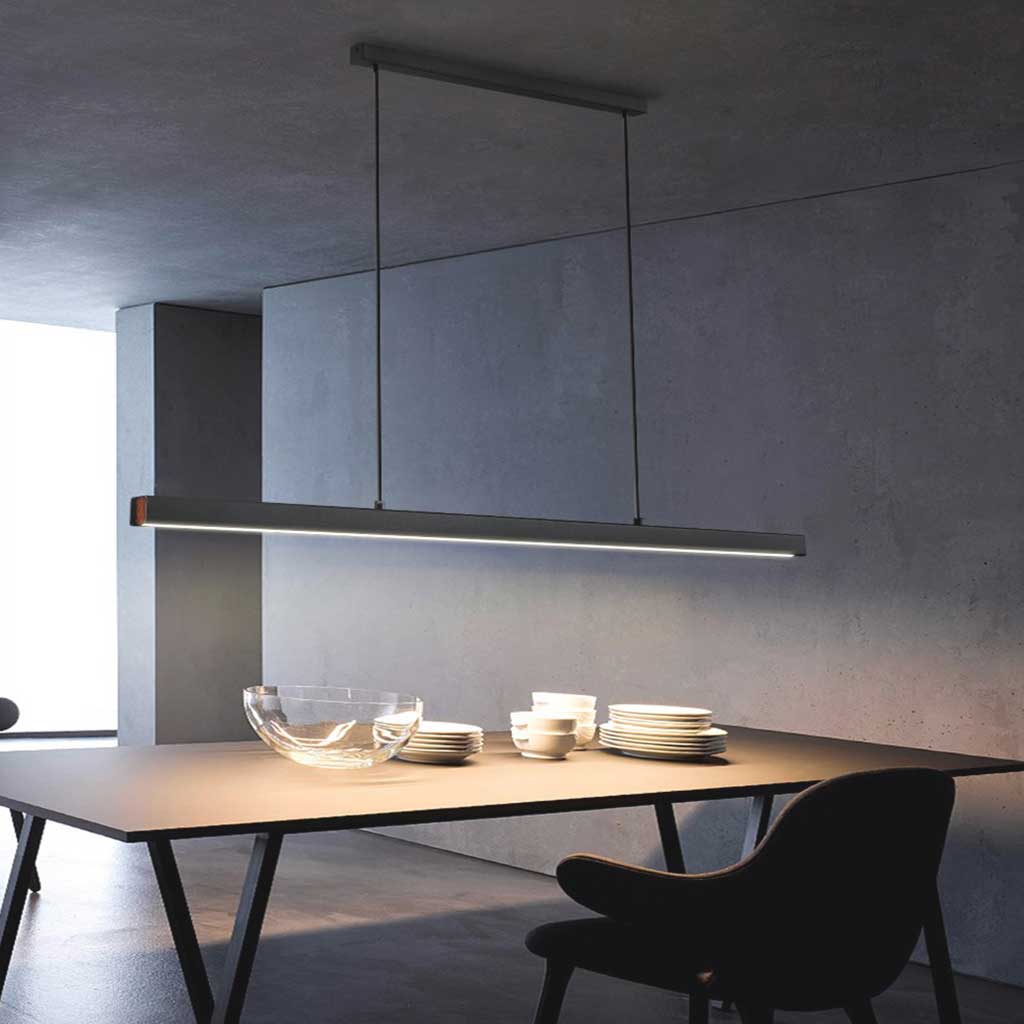 Dimmable LED Ceiling Fixture 31.5 in Sleek Aluminum Bar Contemporary Hanging Light for Kitchen Island Dining Table Office Workspace