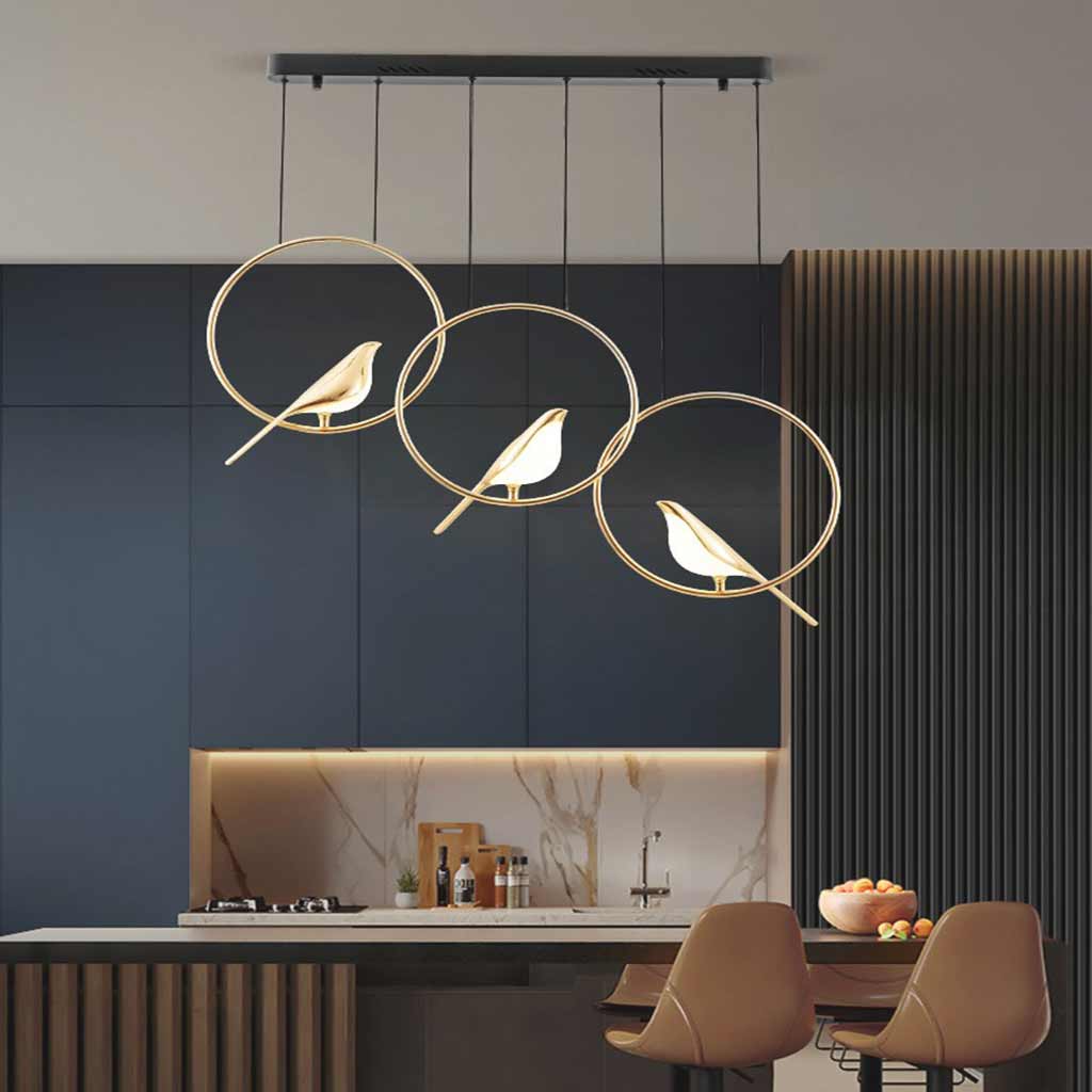 LED Ceiling Fixture Bird-Motif Metal Frame 35-Inch Warm Glow Overhead Lighting for Dining Room Bedroom Kitchen Island Modern Statement Piece | Thomler