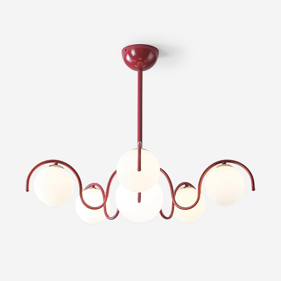 Glazen plafondlamp met meerdere armen, 30 inch breedte, rode metalen kroonluchter voor kookeiland, moderne takvormige hanglamp voor boven de eettafel, voor binnengebruik | Thomler