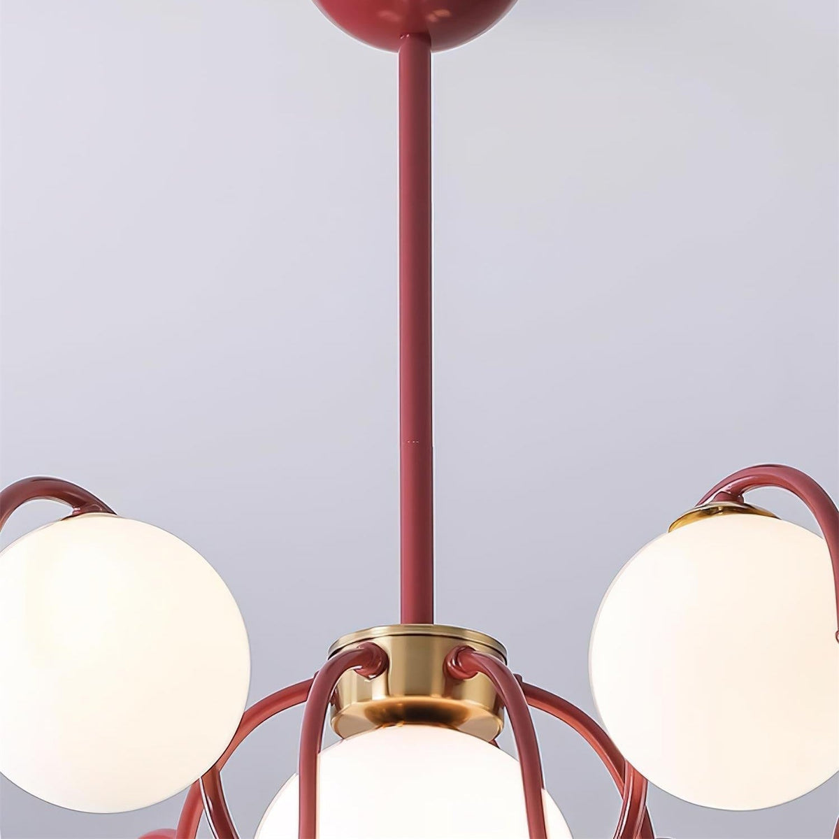 Glazen plafondlamp met meerdere armen, 30 inch breedte, rode metalen kroonluchter voor kookeiland, moderne takvormige hanglamp voor boven de eettafel, voor binnengebruik | Thomler