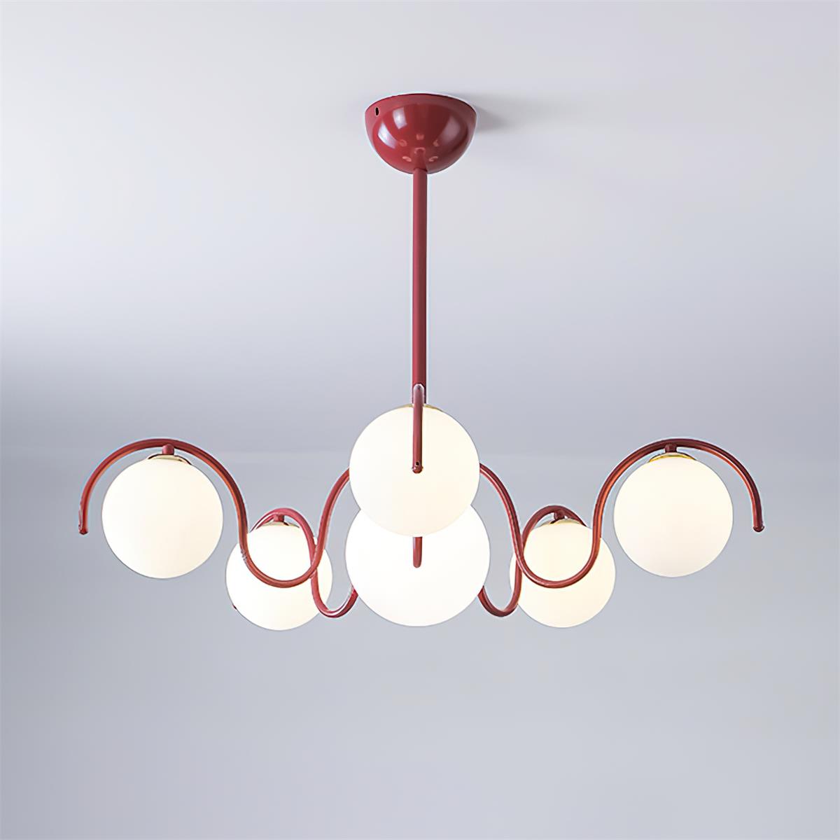 Glazen plafondlamp met meerdere armen, 30 inch breedte, rode metalen kroonluchter voor kookeiland, moderne takvormige hanglamp voor boven de eettafel, voor binnengebruik | Thomler