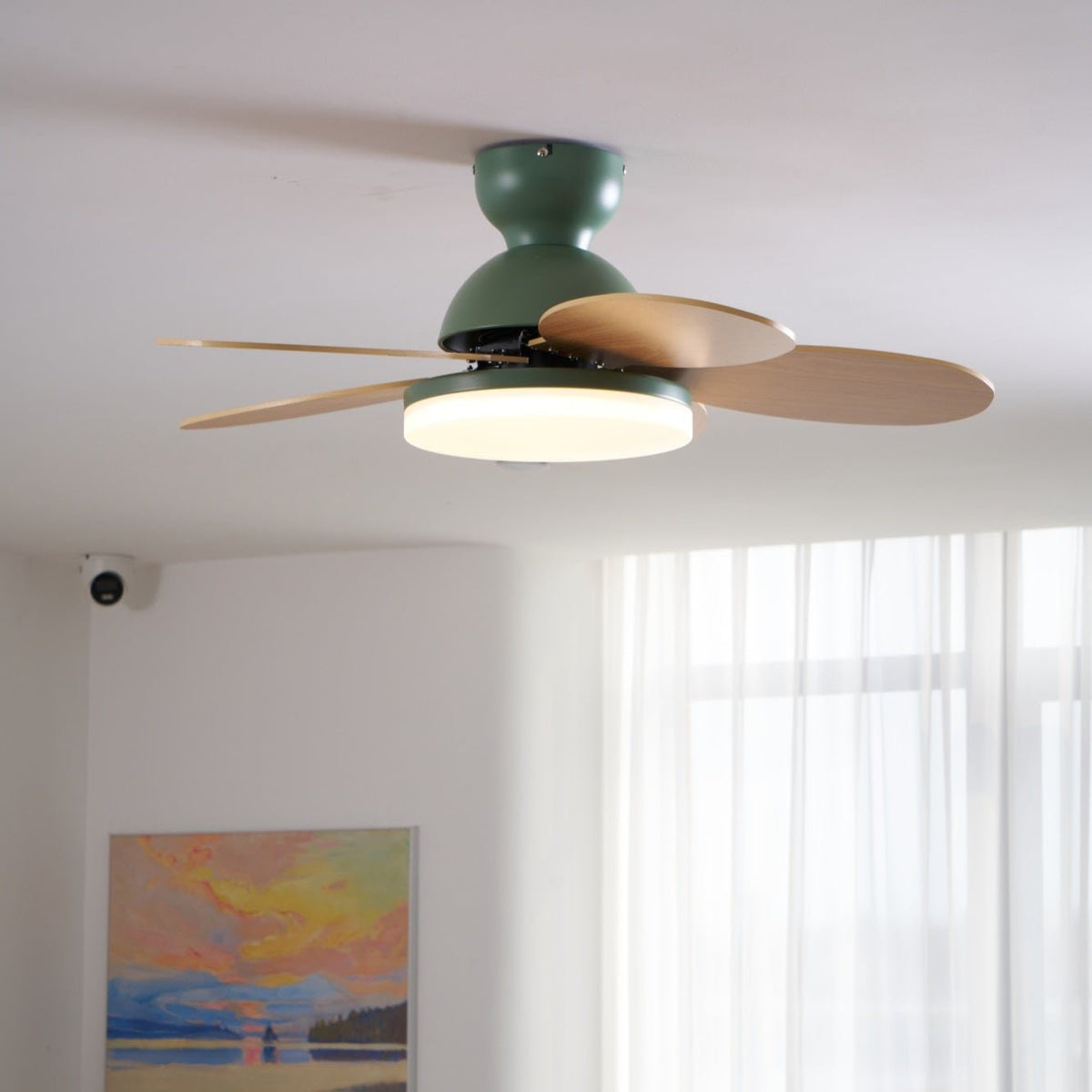 Ventilador de techo para interiores con luz LED, 35 pulgadas, aspas de madera con diseño curvo, 6 velocidades, control remoto, motor de CC para sala de estar, dormitorio, comedor, gris
