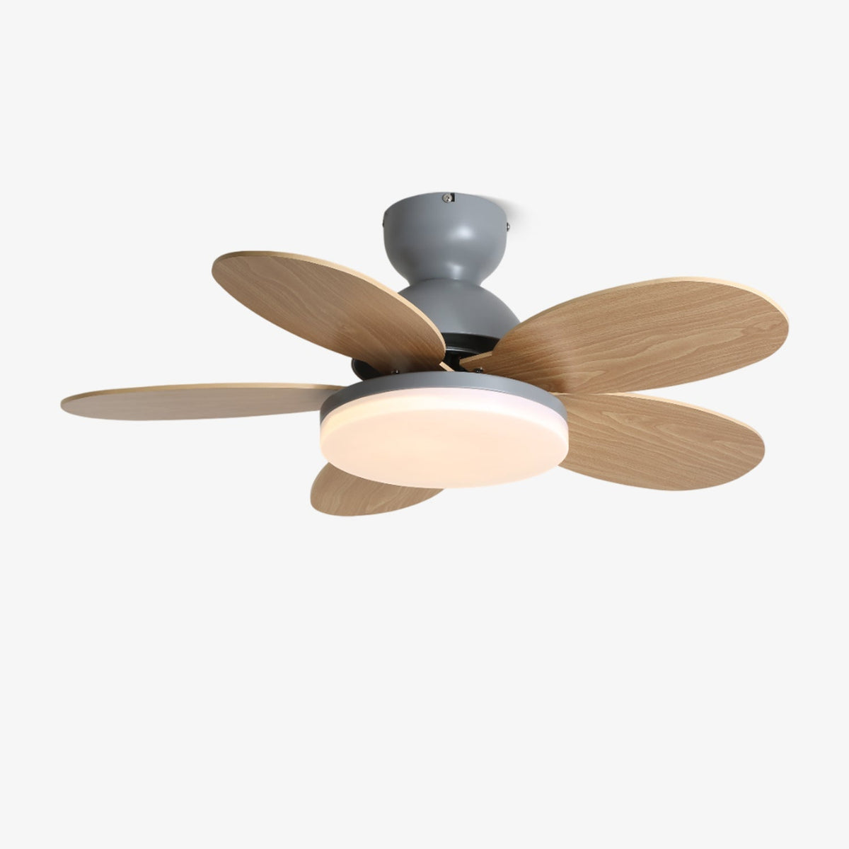Ventilador de techo para interiores con luz LED, 35 pulgadas, aspas de madera con diseño curvo, 6 velocidades, control remoto, motor de CC para sala de estar, dormitorio, comedor, gris