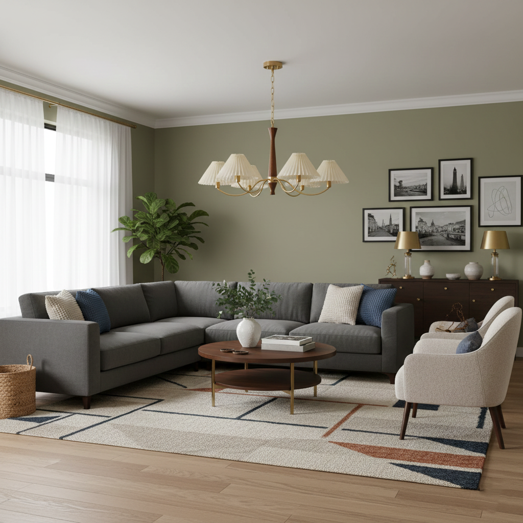 Overheadstoffen kaparmatuur met gebogen armen voor eettafels & open keukens – Essenhout & ijzeren frame met verstelbare ketting in beige | Thomler