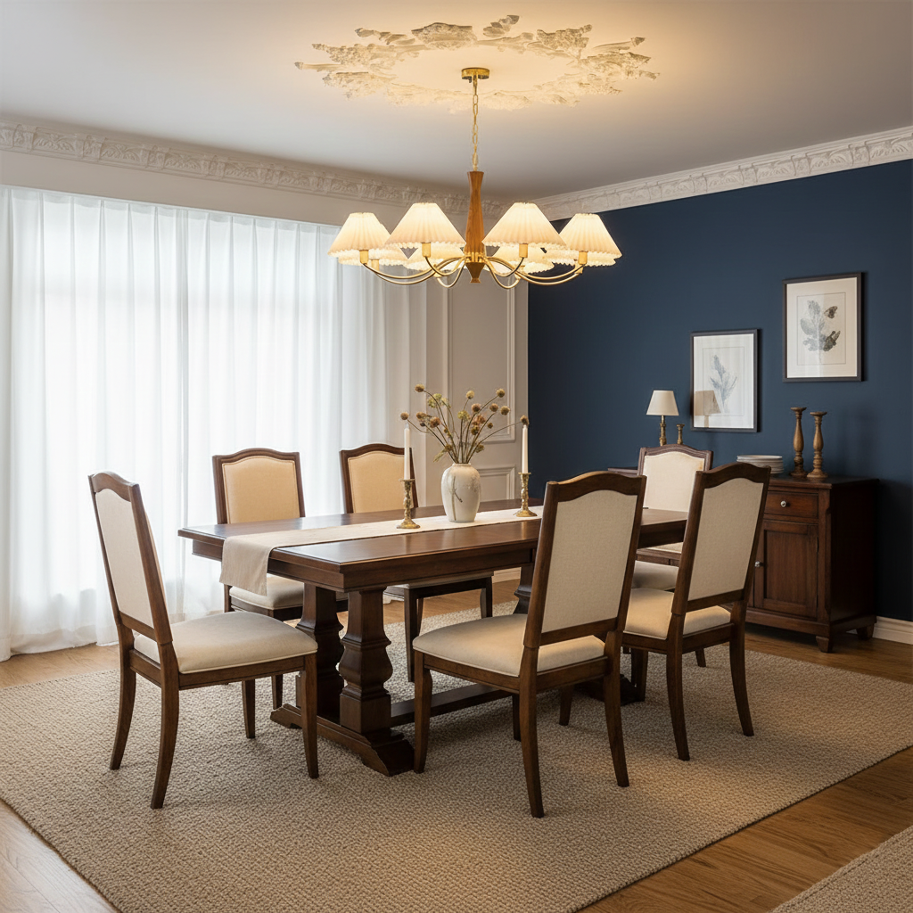 Overheadstoffen kaparmatuur met gebogen armen voor eettafels & open keukens – Essenhout & ijzeren frame met verstelbare ketting in beige | Thomler
