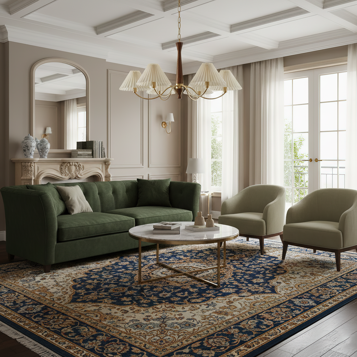 Overheadstoffen kaparmatuur met gebogen armen voor eettafels & open keukens – Essenhout & ijzeren frame met verstelbare ketting in beige | Thomler