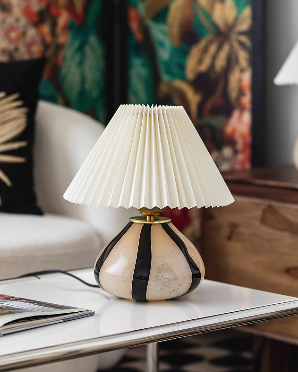 Plug-In Bedside Lamp with Push-Button Switch – 12 in Glass Shade Accent Light for Nightstand, Desk