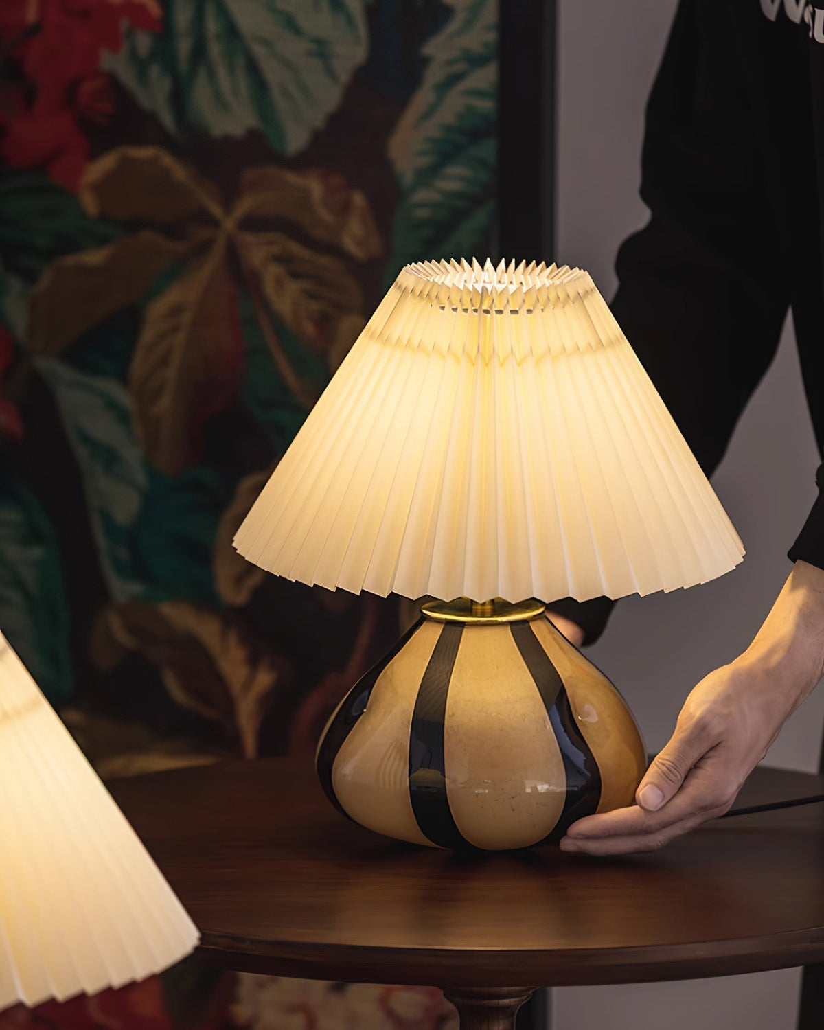 Plug-In Bedside Lamp with Push-Button Switch – 12 in Glass Shade Accent Light for Nightstand, Desk
