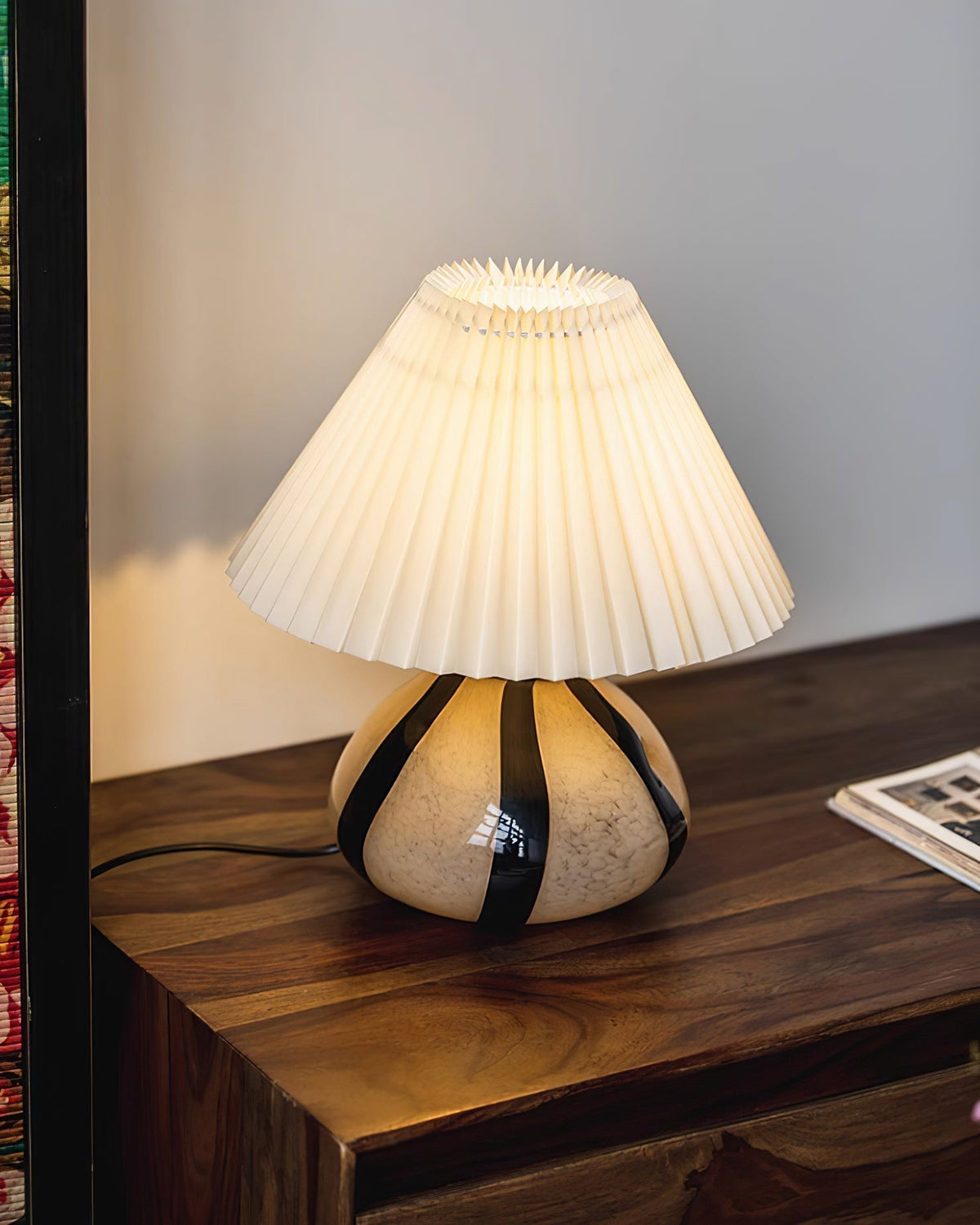 Plug-In Bedside Lamp with Push-Button Switch – 12 in Glass Shade Accent Light for Nightstand, Desk
