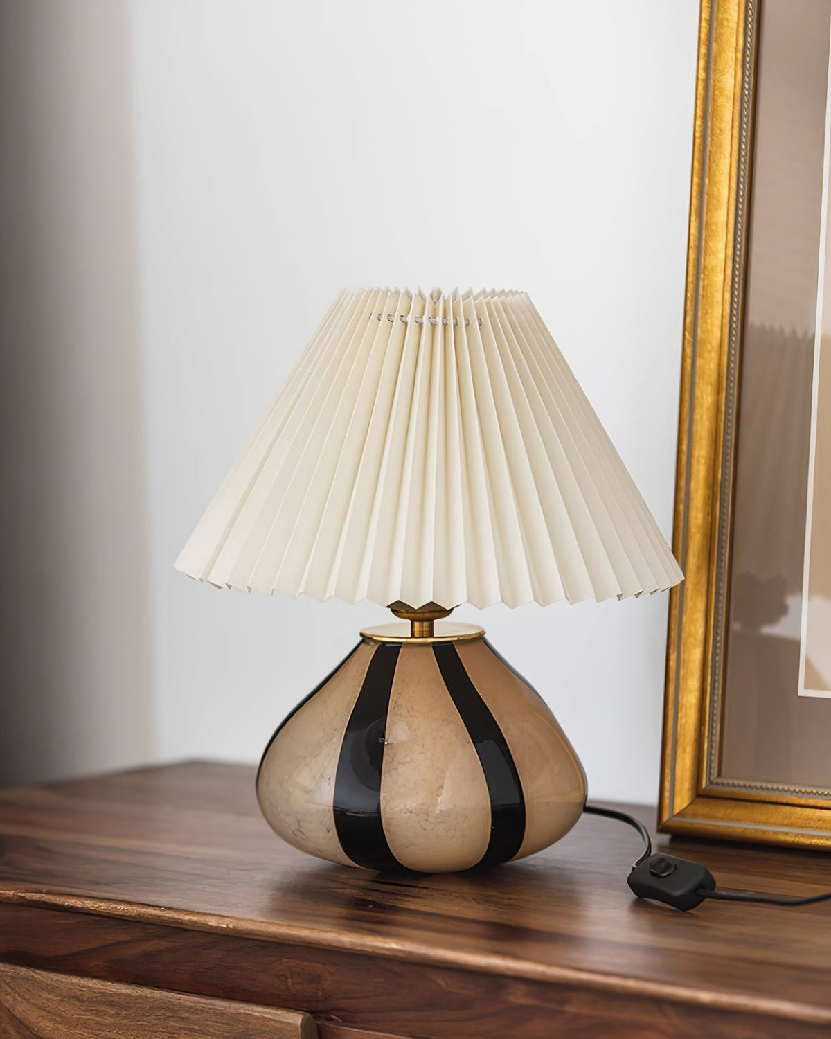 Plug-In Bedside Lamp with Push-Button Switch – 12 in Glass Shade Accent Light for Nightstand, Desk