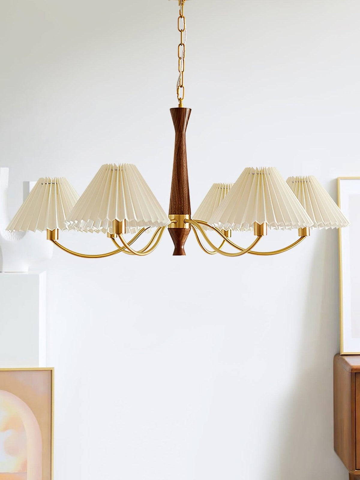 Overheadstoffen kaparmatuur met gebogen armen voor eettafels & open keukens – Essenhout & ijzeren frame met verstelbare ketting in beige | Thomler