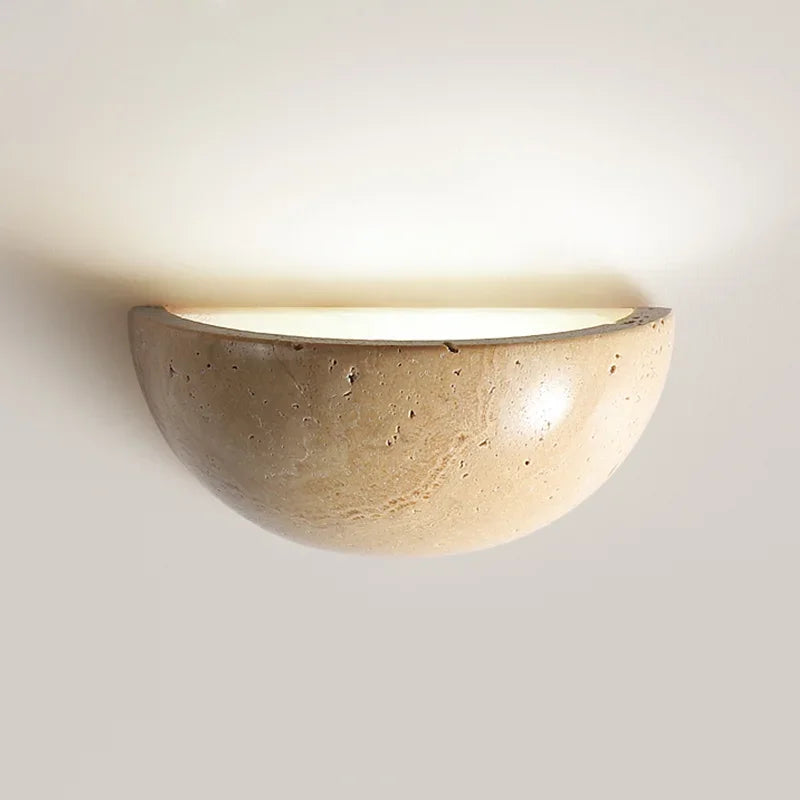 Stone-Effect Half-Round LED Wall Sconce Warm Glow Fixture Bedroom Hallway Bedside Ambient Light Minimalist Modern Organic Scandinavian Décor | Thomler