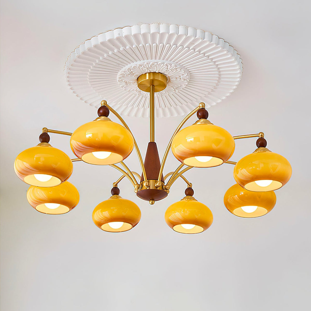 Hanglamp met meerdere armen Hout Messing Glazen kappen In hoogte verstelbaar Eetkamer Woonkamer Plafondverlichting 3 5 8 Lichtpunten Vintage Industrieel | Thomler