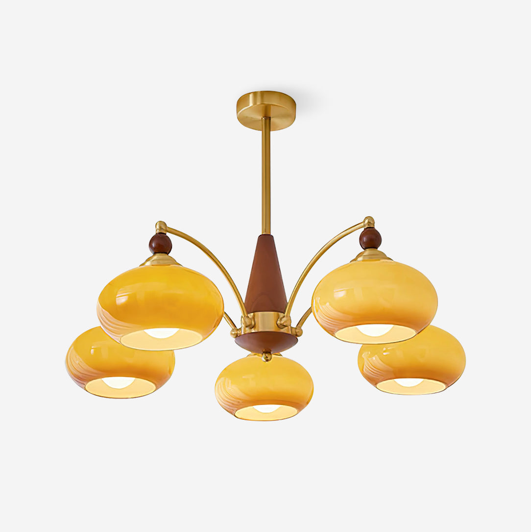 Hanglamp met meerdere armen Hout Messing Glazen kappen In hoogte verstelbaar Eetkamer Woonkamer Plafondverlichting 3 5 8 Lichtpunten Vintage Industrieel | Thomler