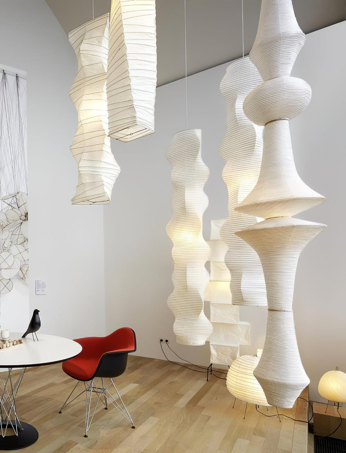 Lámpara de techo artesanal de papel con pantalla cilíndrica blanca, luminaria colgante con casquillo E26/E27 para dormitorio, sala de estar y comedor, luz ambiental moderna | Thomler