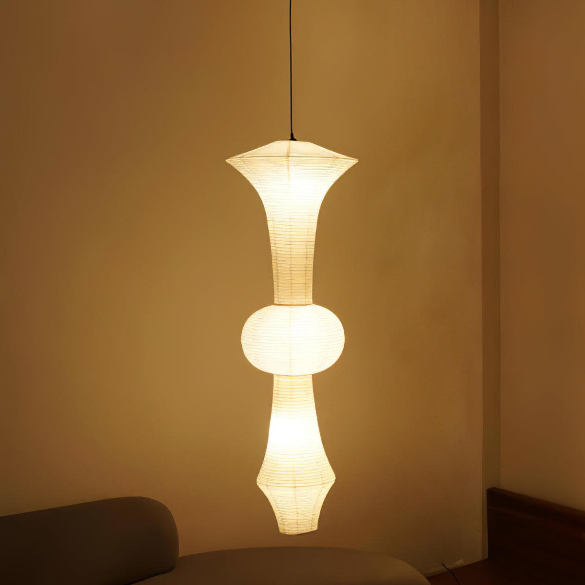 Lámpara de techo artesanal de papel con pantalla cilíndrica blanca, luminaria colgante con casquillo E26/E27 para dormitorio, sala de estar y comedor, luz ambiental moderna | Thomler